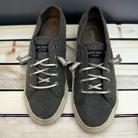 Sperry Gray Wool Lace Up Sneakers Size 6 - Picture 1 of 7